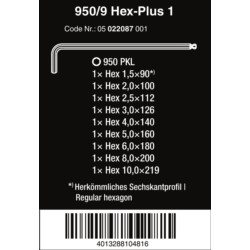 Kpl. kluczy trzp. HEX z kulką 1,5-10mm 950PKL