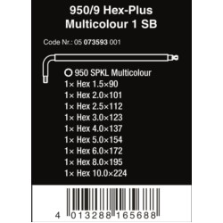 Kpl. kluczy trzp. HEX z kulką 1,5-10mm 950 SPKL/9