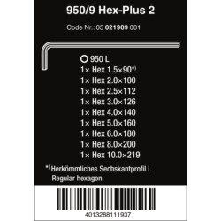 Kpl.kluczy trzpieniowych HEX-PLUS 1,5-10mm 950L