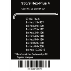 Kpl.kluczy trzpieniowych HEX-PLUS z kulką 950 PKLS