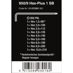 Kpl.kluczy trzpieniowych HEX-PLUS z kulką 950 L