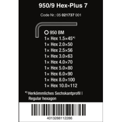 Kpl.kluczy trzpieniowych krótkich HEX-PLUS 950/9