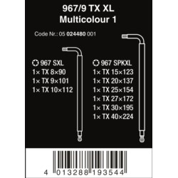 Kpl.kluczy trzpieniowych TORX z kulką 967 TX XL