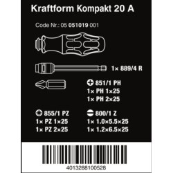 Kpl.rękojeść+bity 1/4" Kraftform Kompakt 20A/7