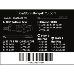 Kpl. bitów z rękojeścią 1/4" Kraftform Turbo 1/19